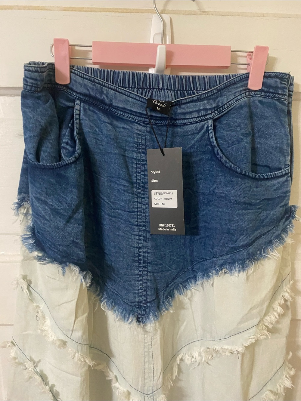 NWT Young Threads Boho Distressed Denim Tiered Maxi Skirt - Medium - Picture 3 of 10
